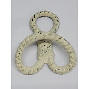 Vtg Cast Iron Brown Faux Rope Nautical Towel Ring Wall Mount Holder White